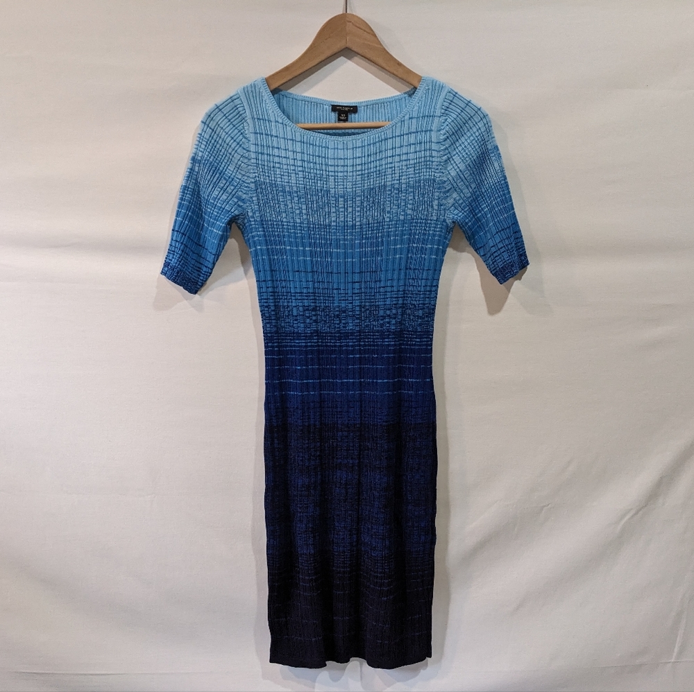 Ann Taylor Blue Knit Cotton Rayon Blend Color Gradient Dress Size XS
